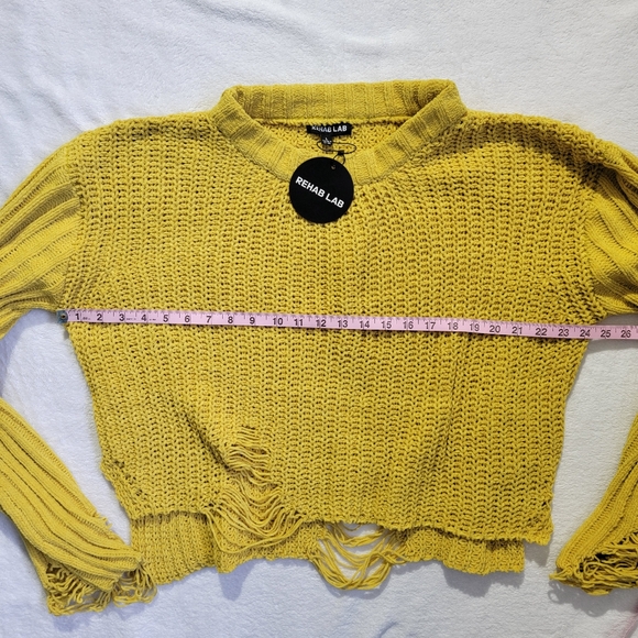 NWT Rehab Lab Bright Yellow Factory Distressed Chenille Loose Knit Sweater Sz L - Picture 10 of 11